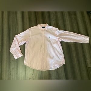 Ralph Lauren XXL Classic Fit Pink Striped Button Down 100% Cotton Green Pony